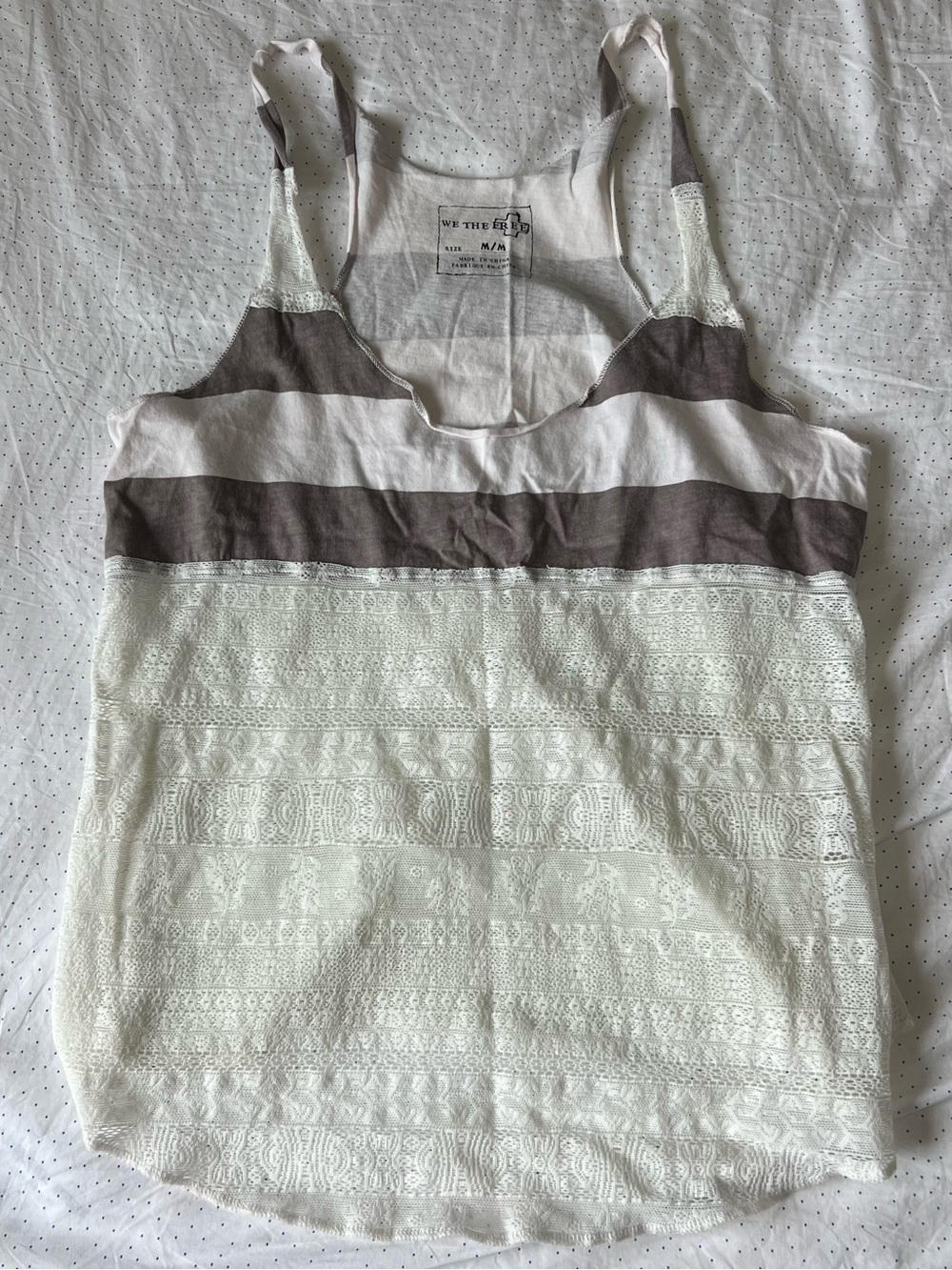 We The Free Ivory and Taupe Lace-Panel Striped Tank